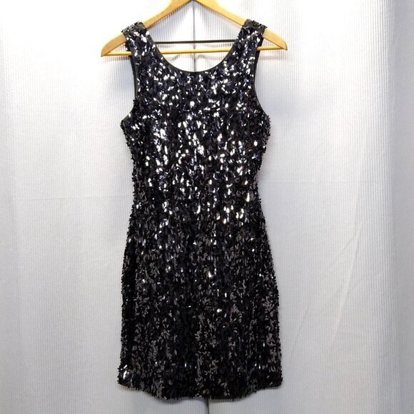 Express Black Sequin Mini Dress XS Chest 30" Sleeveless Shimmer 100% Polyester - Picture 1 of 12